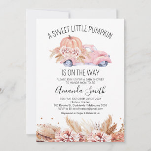 Fall Boho Pink Floral Pumpkin Truck Baby Shower  Invitation