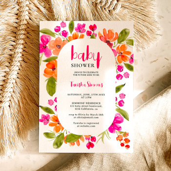 Fall Boho Pink Orange Floral Script Baby Shower Invitation by girly_trend at Zazzle