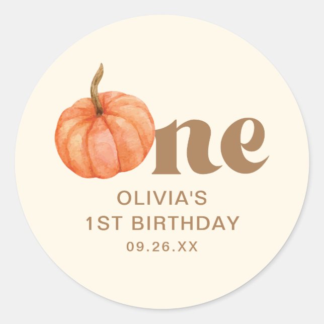 Fall boho Pumpkin 1st Birthday Classic Round Sticker (Front)