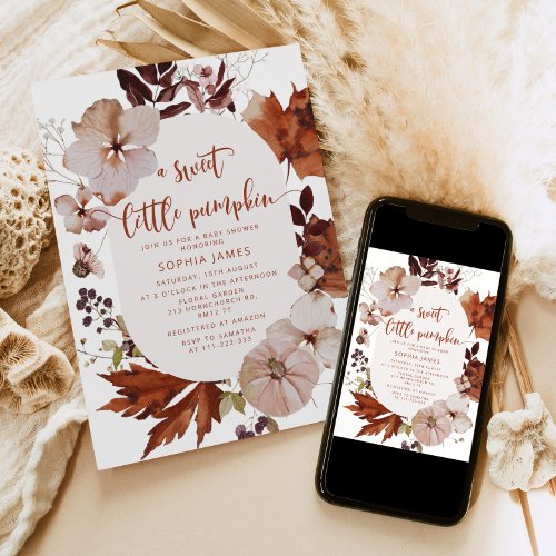 Fall Boho pumpkin baby shower Invitation