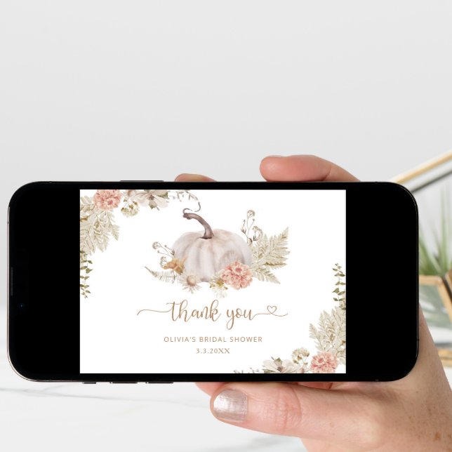 Fall Boho pumpkin bridal shower thank you card (Front Digital)