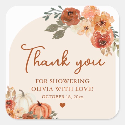 Fall Boho Pumpkin Bridal Shower Thank You Favor Square Sticker