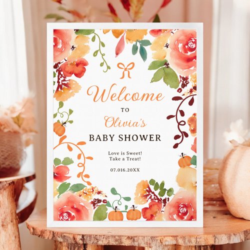 Fall Boho pumpkin floral baby shower welcome Poster