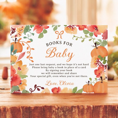 Fall Boho pumpkin floral books for baby shower Enclosure Card