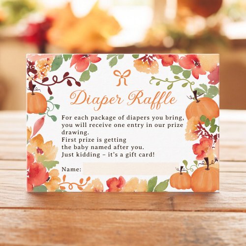 Fall Boho pumpkin floral diaper raffle baby shower Enclosure Card