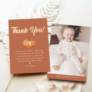 Fall Boho Pumpkin Photo First Birthday Thank You Card