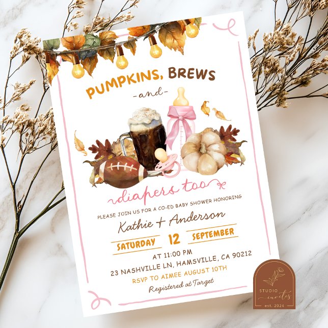 Fall Boho Pumpkins Too Co-ed Baby Shower Invitation (Creator Uploaded)