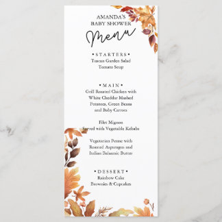 Fall boho Rustic Baby Shower Menu