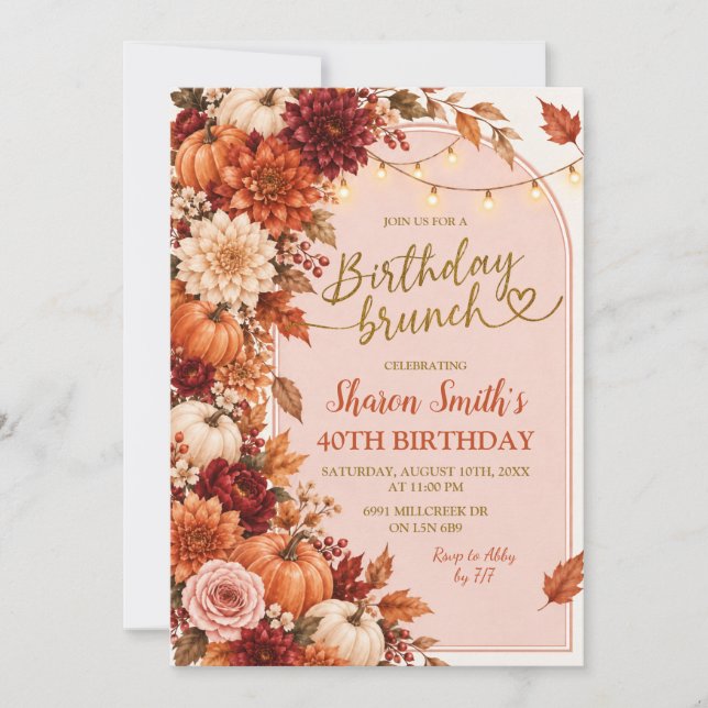 Fall Boho Rustic Birthday Brunch invitation (Front)