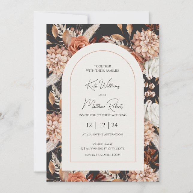 Fall Boho Rustic Wedding Invitation  (Front)