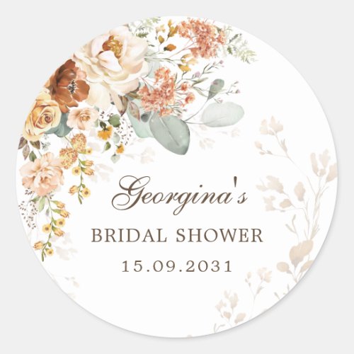 Fall Boho Terracotta Flower Garden Bridal Shower Classic Round Sticker