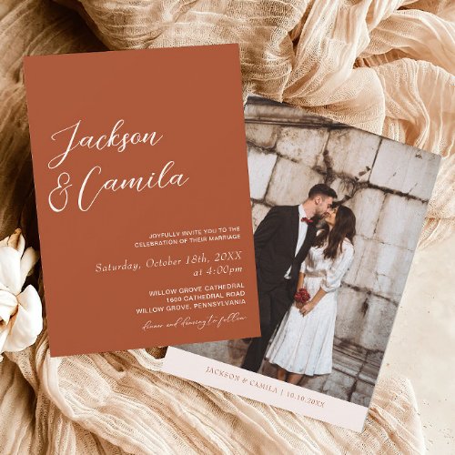 Fall Boho Terracotta Photo Wedding Invitation
