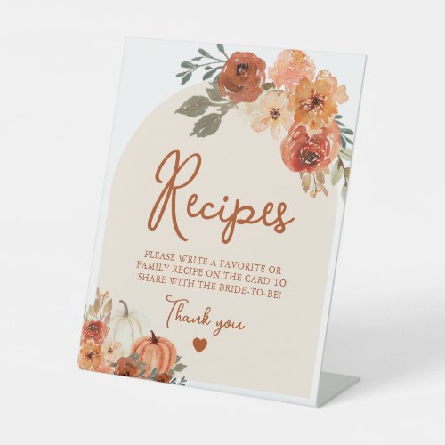 Fall Boho Terracotta Pumpkin Bridal Shower Recipes Pedestal Sign