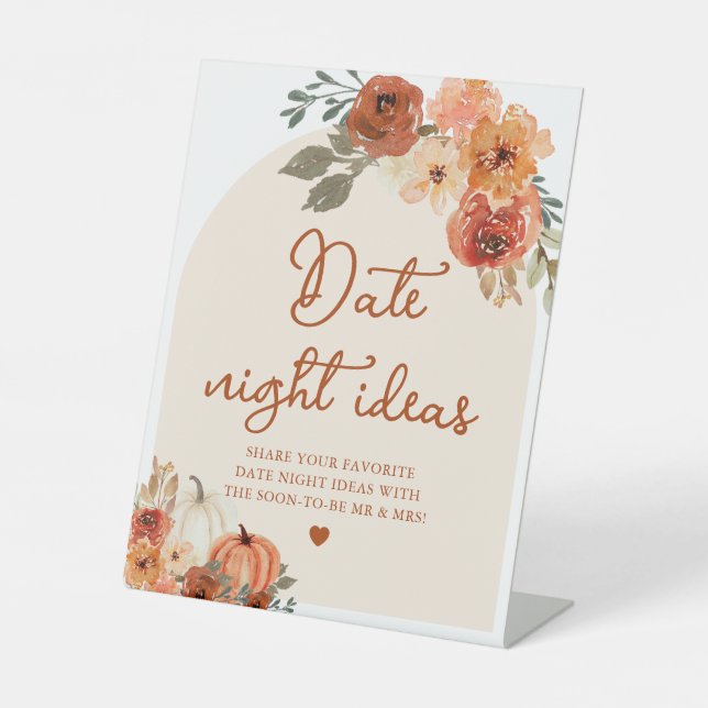 Fall Boho Terracotta Pumpkin Date Night Ideas Sign (Front)