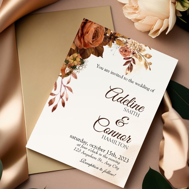 fall boho terracotta wedding invitations (Creator Uploaded)
