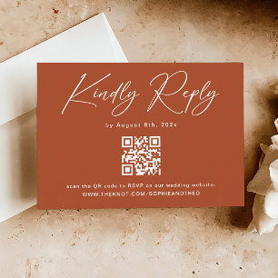 Fall Boho Terracotta Wedding RSVP QR Code Enclosure Card