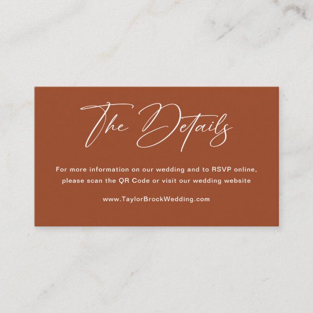 Fall Boho Terracotta Wedding Website Qr Code Enclosure Card (Front)