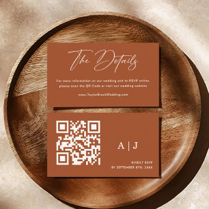 Fall Boho Terracotta Wedding Website Qr Code Enclosure Card