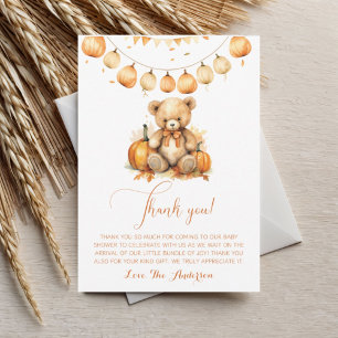 Fall boho Watercolor Bear Baby Shower Thank You Card
