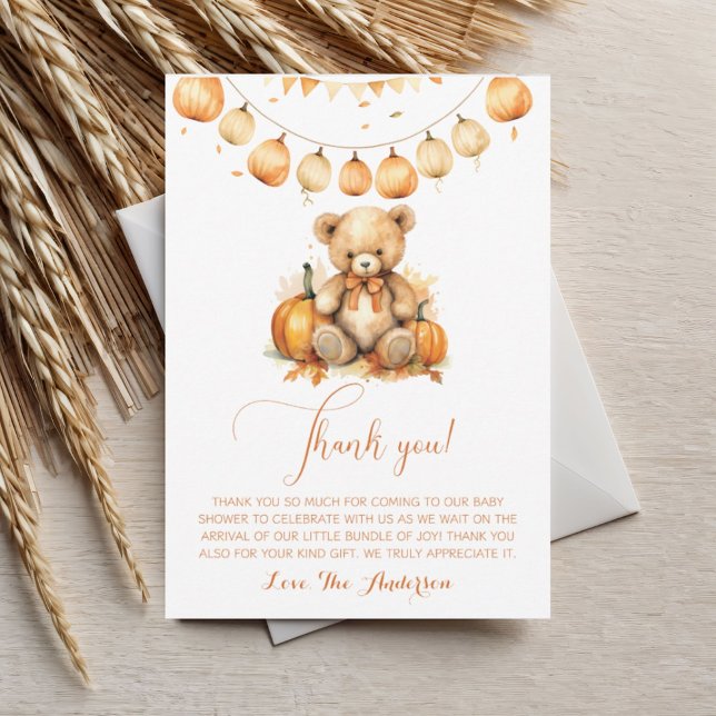 Fall boho Watercolor Bear Baby Shower Thank You Card (Creator Uploaded)