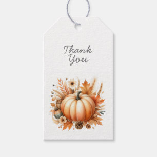 Fall boho watercolor pumpkin Thanksgiving Gift Tags