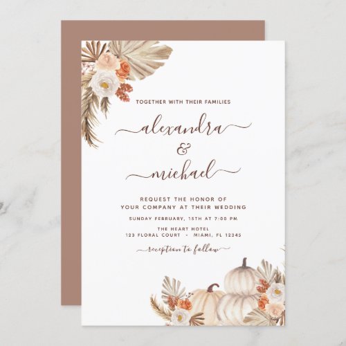 Fall Boho Wedding Pampas Grass Terracotta Invitation