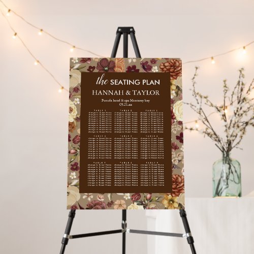 Fall Boho Wedding Seating Chart Sign | 9 Tables