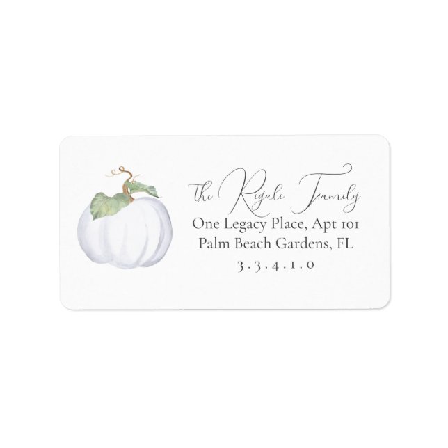 Fall Boho White Pumpkin Watercolor Label (Front)