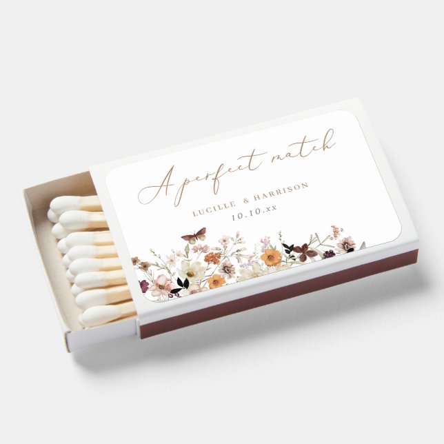 Fall Boho Wild Flowers Wedding  Matchboxes (Front Open)