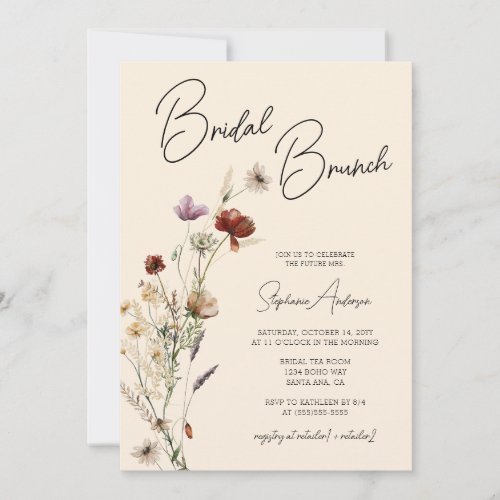 Fall Boho Wildflower Bridal Brunch Invitation