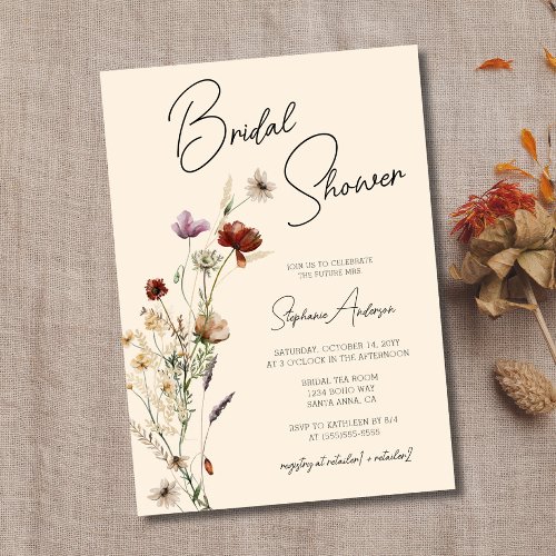 Fall Boho Wildflower Bridal Shower Invitation