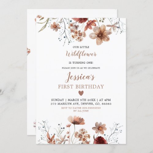 Fall Boho Wildflower is Turning One Birthday Invitation