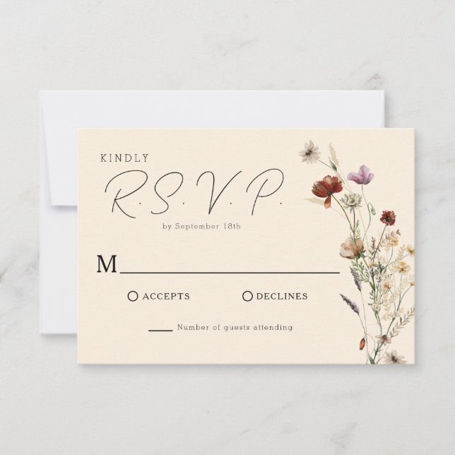 Fall Boho Wildflower Wedding RSVP Card (Front)