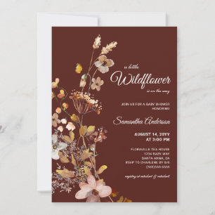 Fall Boho Wildflowers Burgundy Baby Shower Invitation