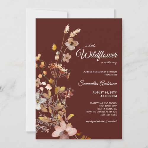 Fall Boho Wildflowers Burgundy Baby Shower Invitation