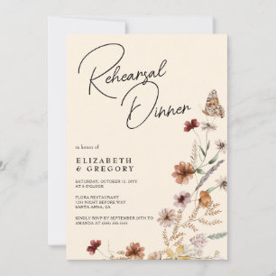 Fall Boho Wildflowers Rehearsal Dinner Invitation