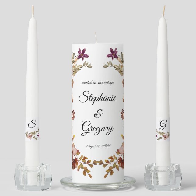 Fall Boho Wildflowers Wedding Unity Candle Set (Front)