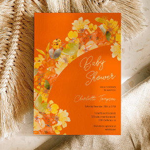Fall boho yellow flowers script baby shower invitation