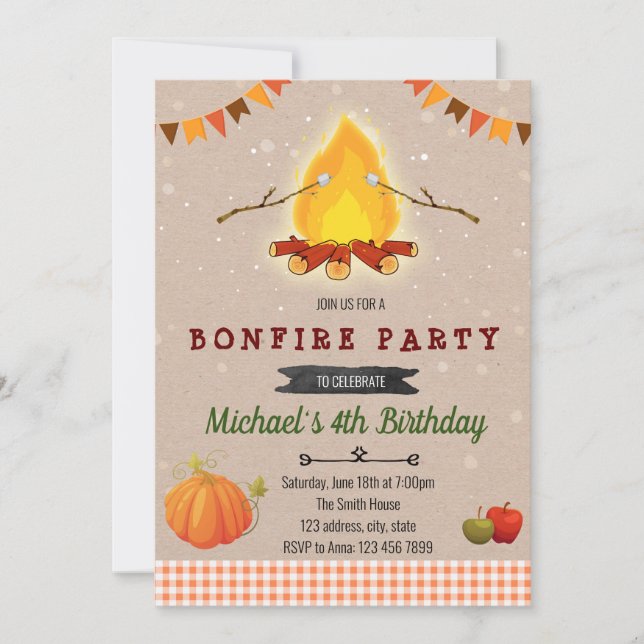 Fall bonfire party invitation (Front)