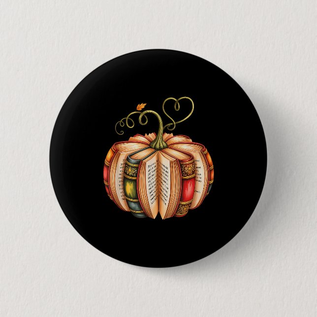 Fall Book Pumpkin Fall Librarians Bookworm Teacher Button (Front)