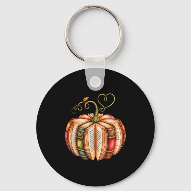 Fall Book Pumpkin Fall Librarians Bookworm Teacher Keychain (Front)