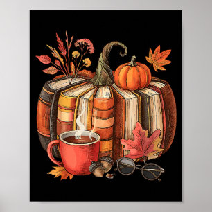 Fall Book Pumpkin Retro Reading Halloween Teacher Poster