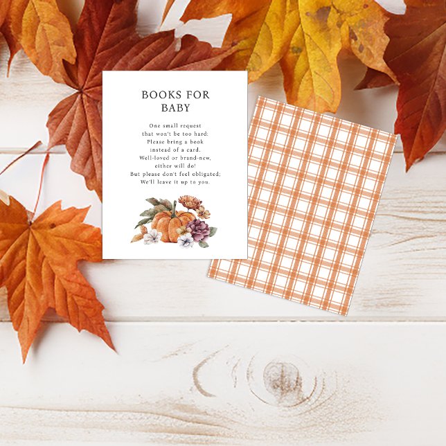 Fall Books For Baby Enclosure Card (Fall Books For Baby Enclosure Card for Baby Shower Watercolor Pumpkins and Florals)