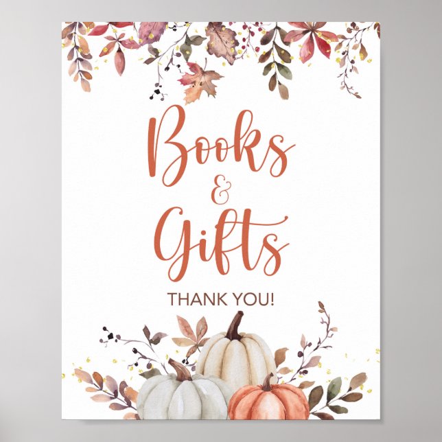 Fall Books & Gifts Pumpkin Shower Sign (Front)