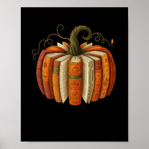 Fall Books Pumpkin Retro Reading Halloween Thanksg Poster