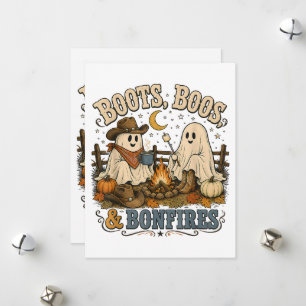 Fall Boots Boos Bonfires Halloween Ghost Autumn Holiday Card