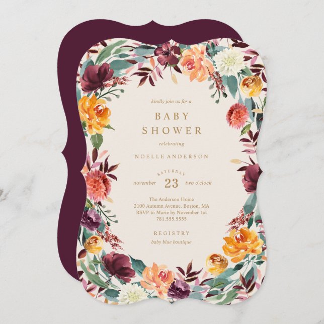 Fall Border Baby Shower Invitation (Front/Back)