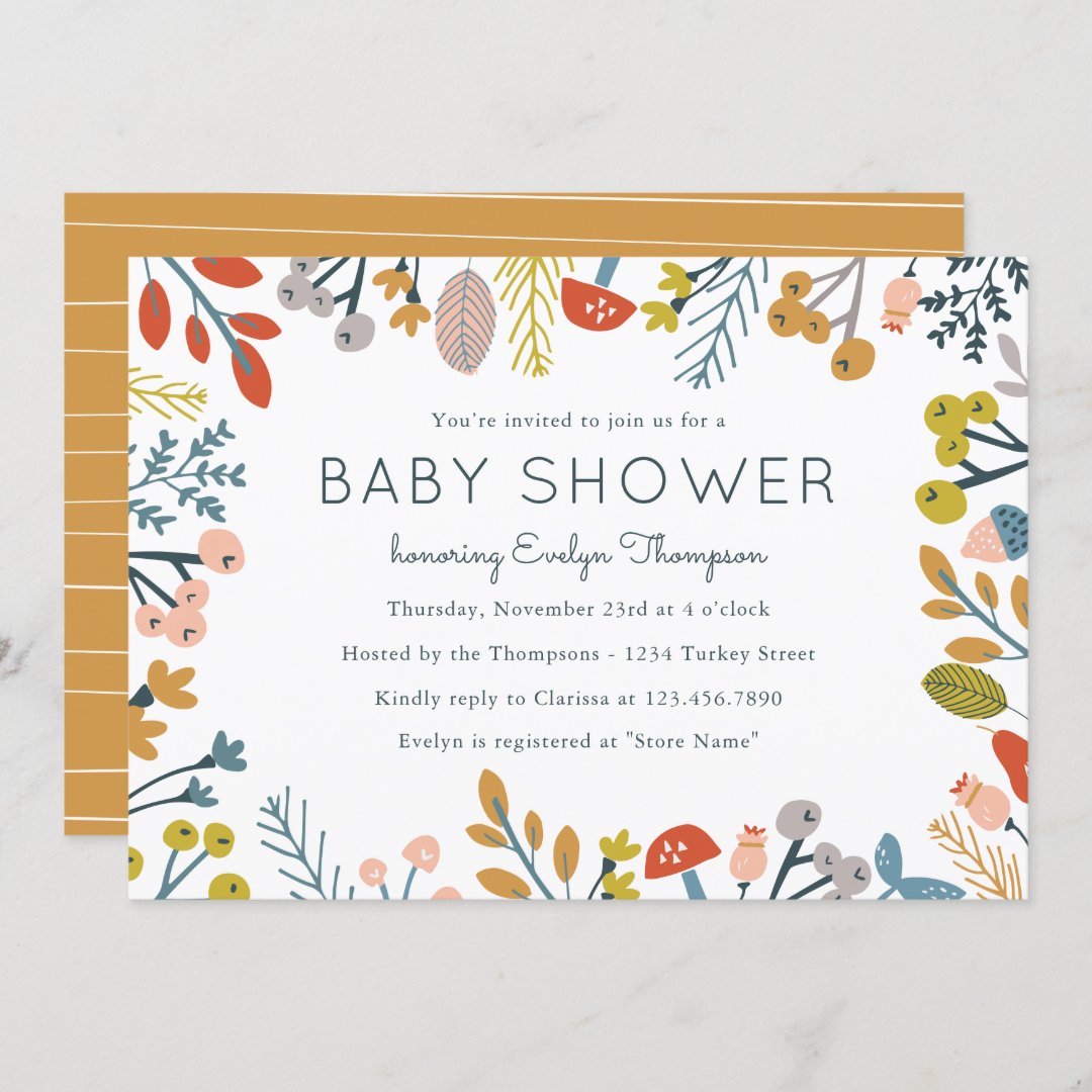 Fall Botanical Baby Shower Invitations | Zazzle