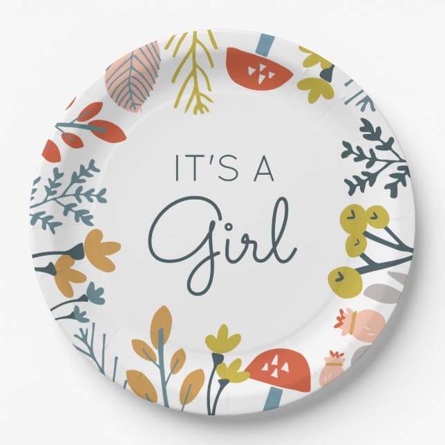 Fall Botanical Baby Shower Paper Plates (Front)