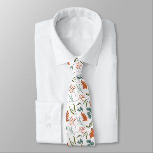 Fall Botanical Leaves and Berry Pattern Neck Tie